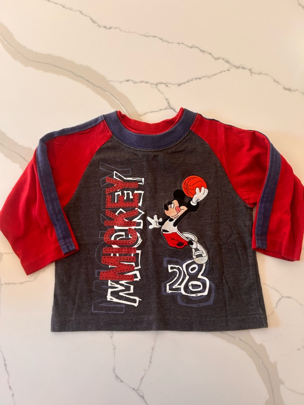 Vintage Y2K Disney Mickey Mouse Red & Gray Basketball Raglan Tee - Kids 18 month